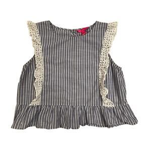 LAST CHANCE Lilly Pulitzer Navy and White Striped Ruffle Lace Trim Top